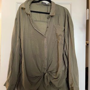 Sheer Olive Button Up Blouse